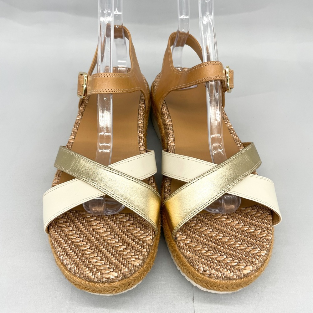 Vionic Womens 9 Mar Platform Sandals Tan Gold Leather Strappy Espadrille Wedge - Picture 3 of 12